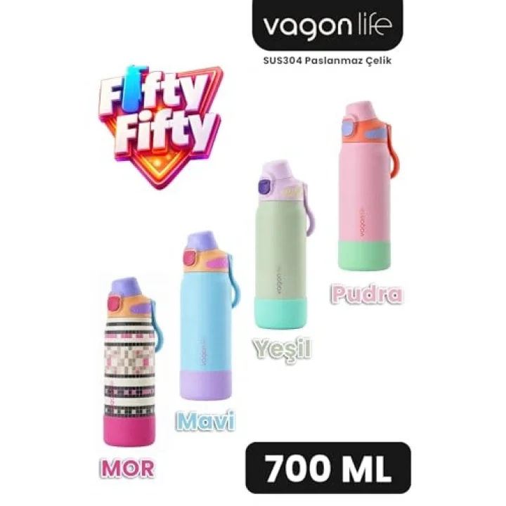 700 ML Tek Kapak Çift Kullanım Pipetli Rahat İçim Kulplu Paslanmaz Çelik Termos FFVGN1112-700ML Mavi