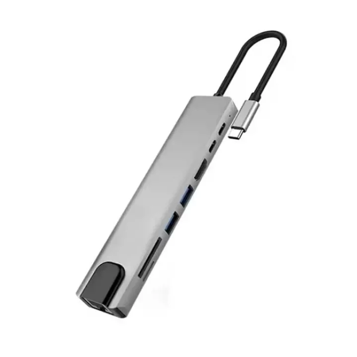 8 in 1 Type C to 2 Port USB 3.0 2 SD Kart TF Kart HDMI RJ45 2PD Kablolu Adaptör iphone 15 Serisi Uyumlu Type C Girişli Android Cihazlara Uyumlu ZR38
