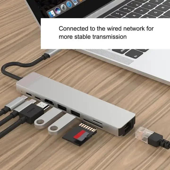 8 in 1 Type C to 2 Port USB 3.0 2 SD Kart TF Kart HDMI RJ45 2PD Kablolu Adaptör iphone 15 Serisi Uyumlu Type C Girişli Android Cihazlara Uyumlu ZR38