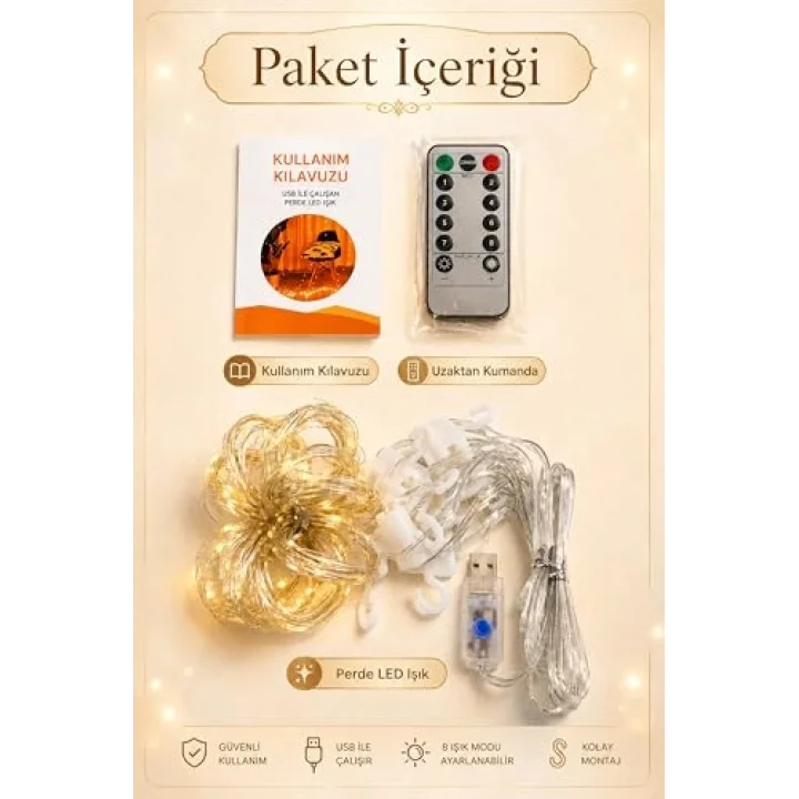 8 MOD Perde Ledi 300 LED 3x3m 10 Sarkıt Led Yılbaşı Oda Dekoru Kumandalı Peri Perde Led