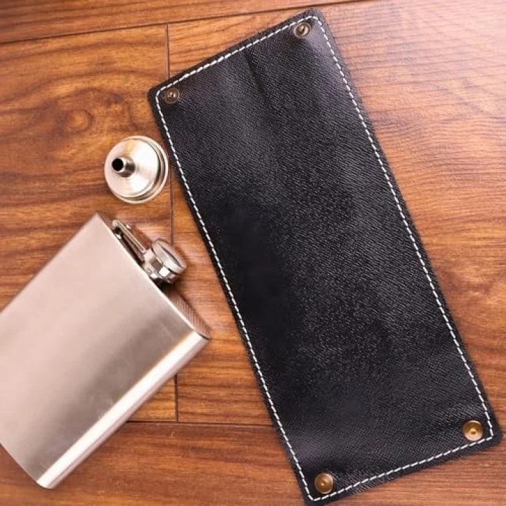 8 Oz 235 cc Hunili Siyah Hakiki Deri Kılıflı Çelik Viski İçki Matarası