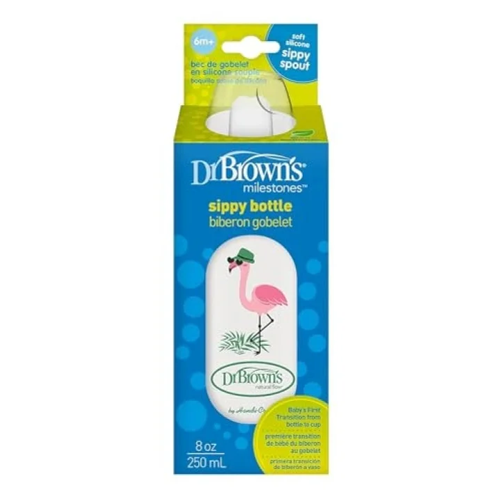 8 oz/250 ml PP Dar Ağız + Sippy Biberon Bardak, Flamingo, Tekli Paket