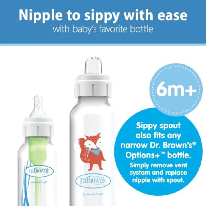 8 oz/250 ml PP Dar Ağız + Sippy Biberon Bardak, Tilki, Tekli Paket