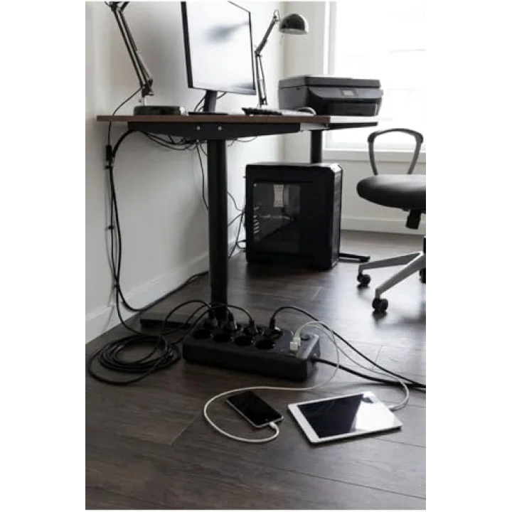 8 Priz 2 USB 2 Type-C Girişli Akım Korumalı Uzatma Kablosu 2 Metre, Açma Kapama Düğmeli Çoklu Priz, USB Şarjlı Termal Korumalı Priz Uzatma Kablosu