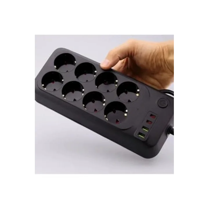 8 Priz 2 USB 2 Type-C Girişli Akım Korumalı Uzatma Kablosu 2 Metre, Açma Kapama Düğmeli Çoklu Priz, USB Şarjlı Termal Korumalı Priz Uzatma Kablosu