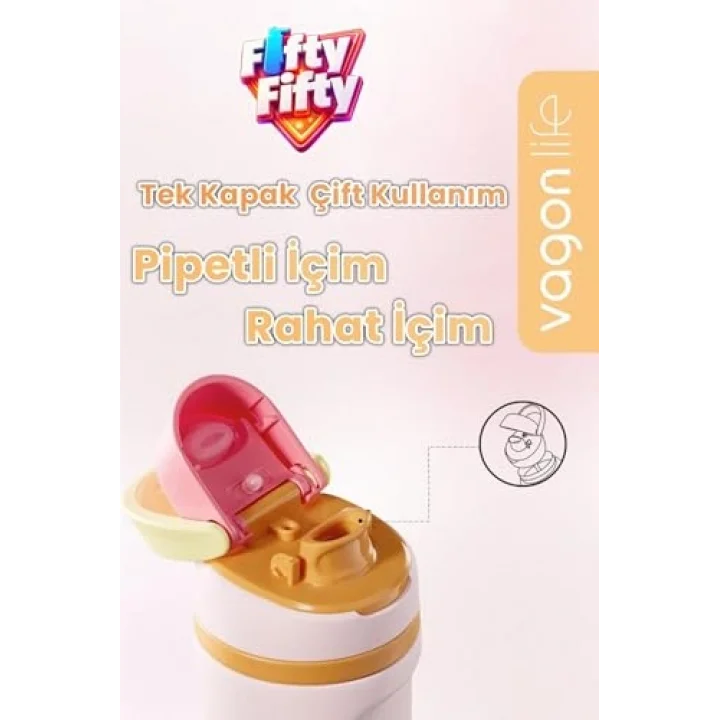 800 ML Tek Kapak Çift Kullanım Pipetli Rahat İçim Kulplu SUS304 Paslanmaz Çelik Termos -1107-800ML Sarı