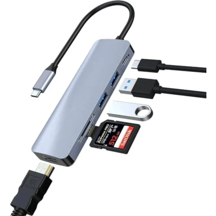 8040 Type C 3.1 HUB - HDMI 4K USB2.0 2xUSB3.0 SD TF PD 60W 6sı 1 Arada Premium USB Hub
