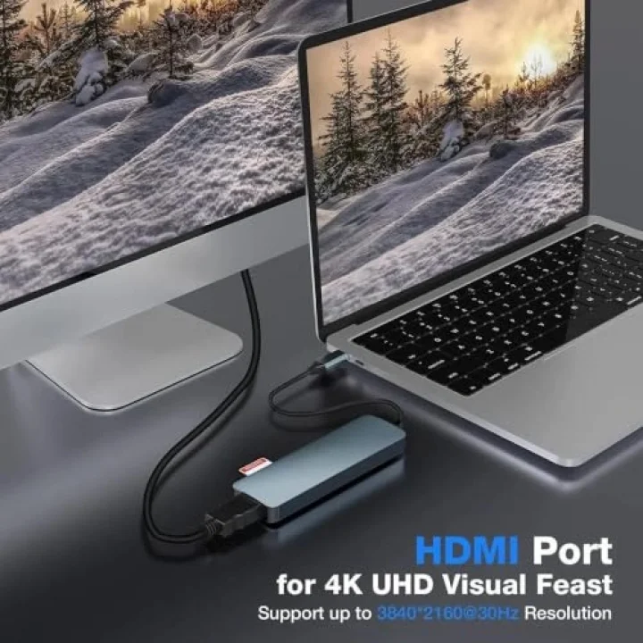 8040 Type C 3.1 HUB - HDMI 4K USB2.0 2xUSB3.0 SD TF PD 60W 6sı 1 Arada Premium USB Hub