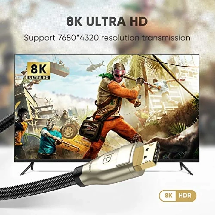 8K 60Hz 4K 144Hz v1.4 DisplayPort Görüntü ve Ses Aktarım Kablosu 2 Metre
