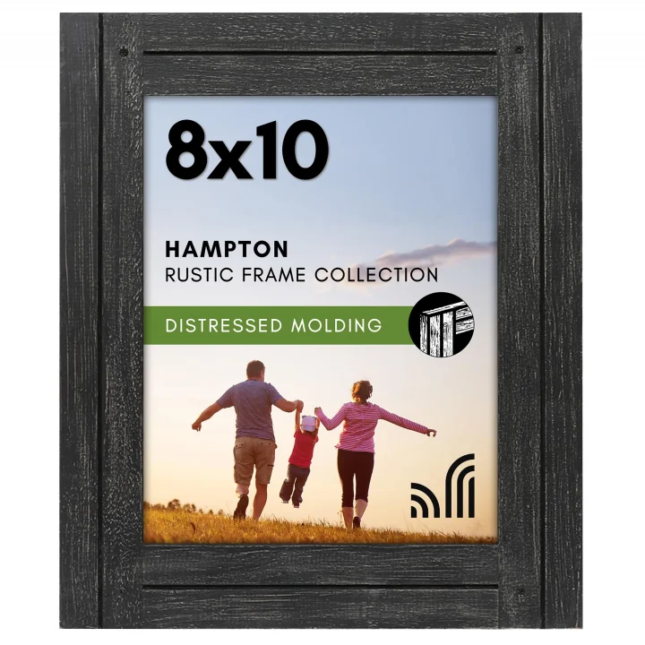 8x10 Rustik Resim Çerçevesi Kömür Siyahı Dokulu Ahşap ve Cilalı Camlı - Duvar ve Masa Üstü için Yatay ve Dikey Formatlar
