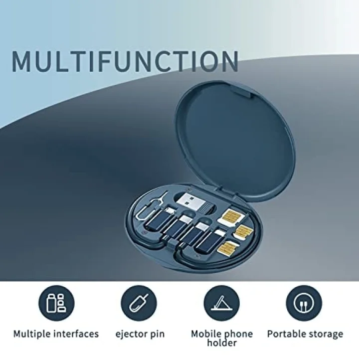 9u 1 Arada Kablo Kılıfı USB Adaptör Kablosu Dönüştürme Saklama Kutusu, USB Tip C - Mikro USB/Yıldırım/USB A Kablosu Veri Aktarım Aracı Sim Kart Yuvası Tepsi Çıkarma Pimi İçerir, Telefon