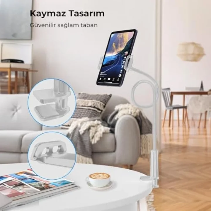 90 CM Akrobat Esnek Tablet ve Telefon Tutucu Stand Beyaz