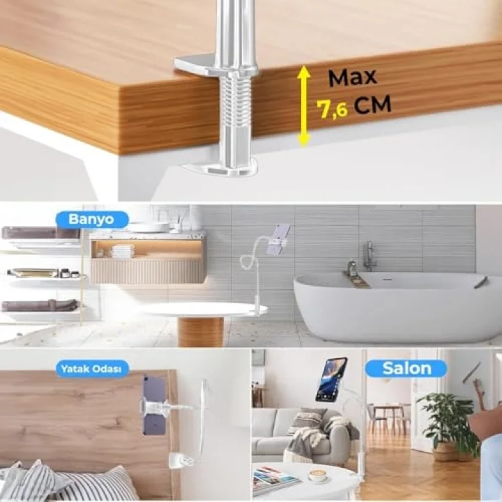 90 CM Akrobat Esnek Tablet ve Telefon Tutucu Stand Beyaz