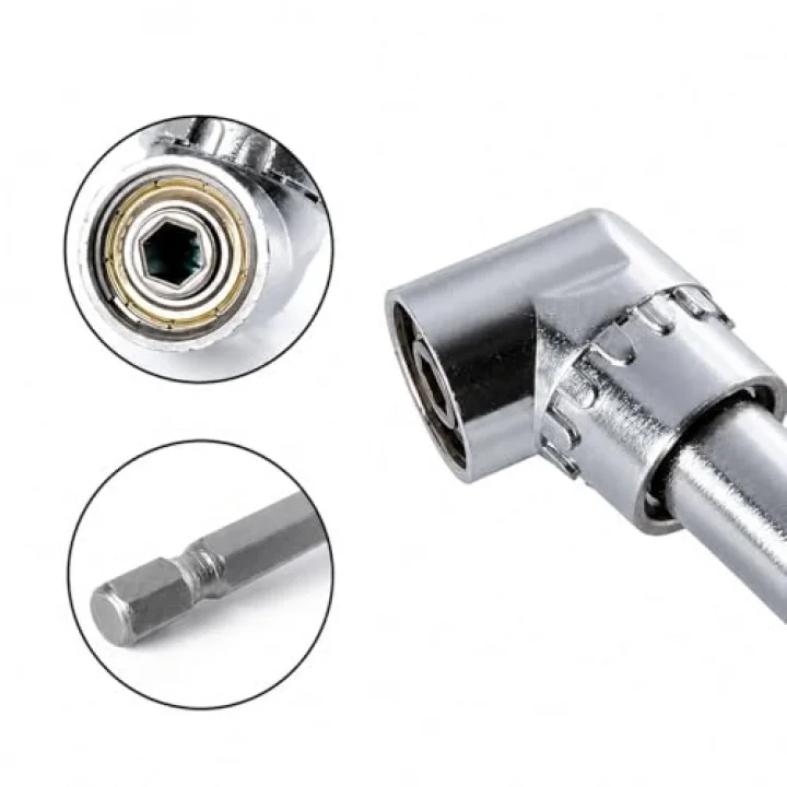 90 Derece Vidalama Köşe Adaptörü 360° Döner Başlıklı Matkap Aparatı Dar Alan Vida Sıkma Ucu 6.35mm Hex Şaft Profesyonel Açılı Adaptör
