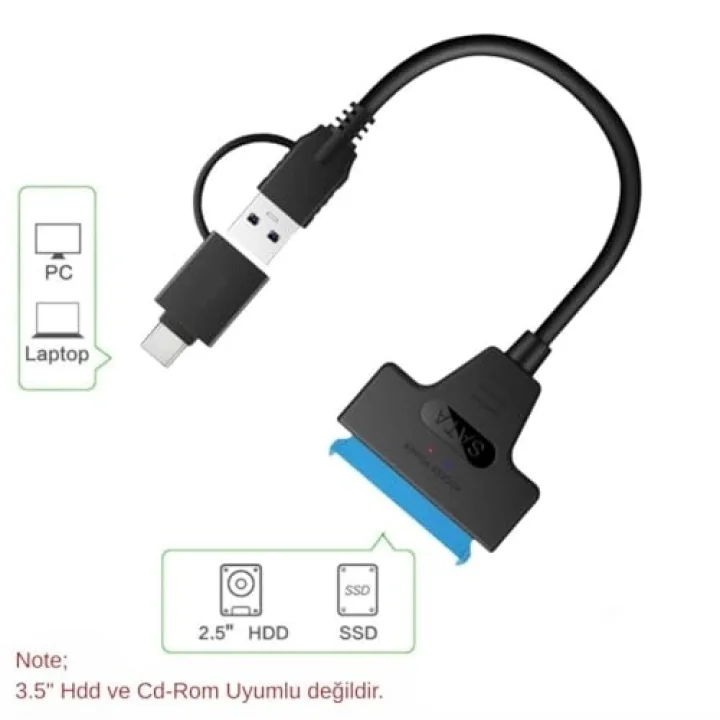 A4204 2in1 USB 3.0 Type-C To 2.5 inç Sata Hdd Ssd Çevirici Dönüştürücü