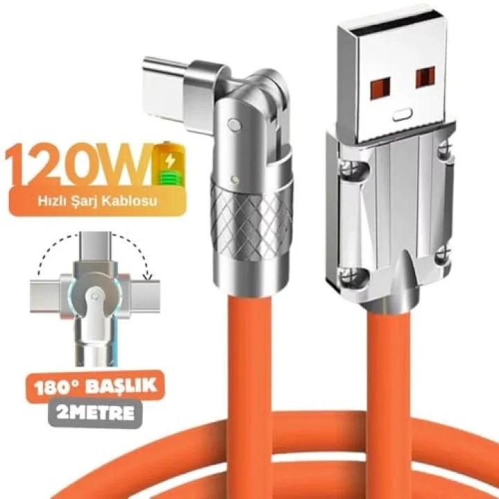 A6016 Usb To Type C Hızlı Şarj Data Kablosu Çevirici Dönüştürücü Adaptör 180° Döner 120W - 2M