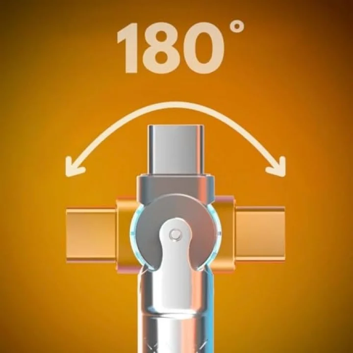 A6016 Usb To Type C Hızlı Şarj Data Kablosu Çevirici Dönüştürücü Adaptör 180° Döner 120W - 2M