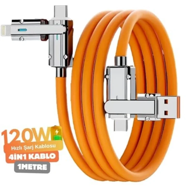 A6019 Usb Type C Lightning 4 in 1 Hızlı Şarj Data Kablosu Çevirici Dönüştürücü Adaptör 100-120W - 1M