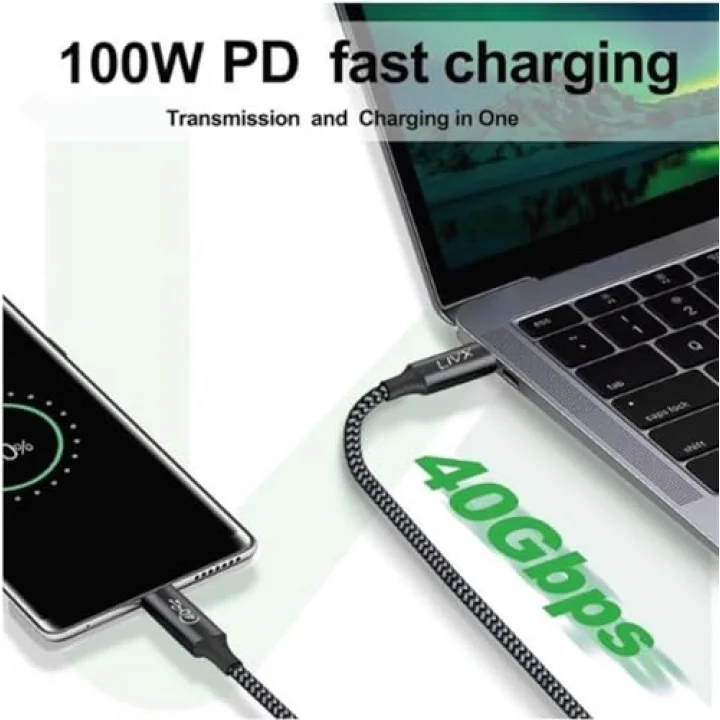 Action Thunderbolt 4 Type C Kablo 100 W PD Şarj 1.8 Metre 40 Gbps Veri ve Görüntü Aktarım Kablosu Örgülü Kablo TH02