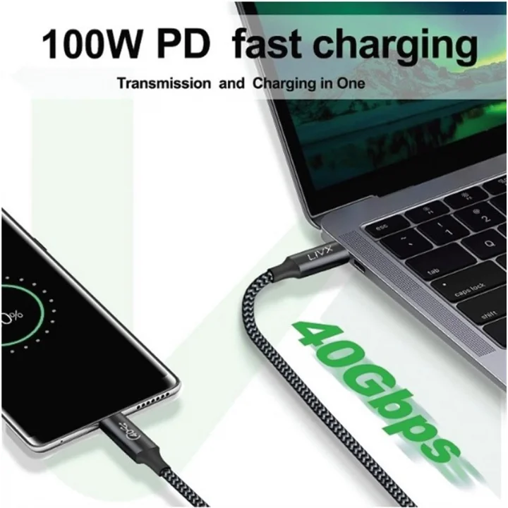 Action Thunderbolt 4 Type C Kablo 100 W PD Şarj 1.8 Metre 40 Gbps Veri ve Görüntü Aktarım Kablosu Örgülü Kablo TH02