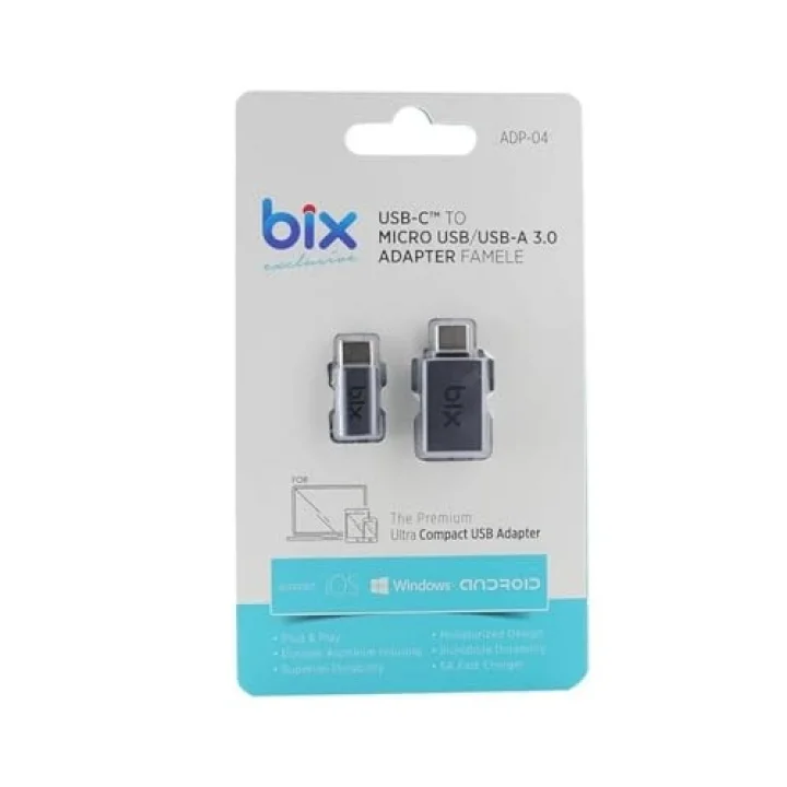 ADP-04 2si 1 Arada Type-C Micro USB ve USB Çevirici Dönüştürücü Adaptör