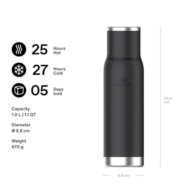 Adventure To-Go Termos 1 Litre - Siyah 2.0 | Paslanmaz Çelik