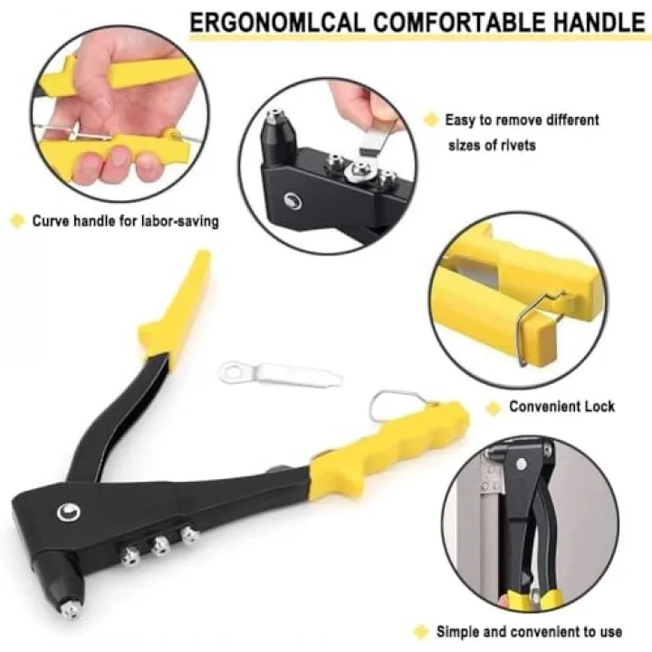 AEE® 4 Uçlu Profesyonel Perçin Tabancası Seti – 2.4/3.2/4.0/4.8 mm Başlık + 40 Adet Alüminyum Perçin + Anahtar | Metal, Plastik ve Deri Delme & Sabitleme Aracı
