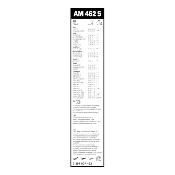Aerotwin Multi-Clip Silecek Seti Audi A3 (10-12), Bmw 3 Serisi E90 (09-11), Jaguar Xj, Xf (2015-2019), Land Rover Freelander II (2010-2014), Vw Golf VI (2009-2013) [600/475 mm] AM462S 3397007462