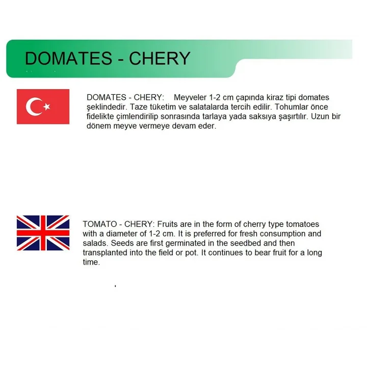 Agrodal Tarım Ata Tohumu Doğal Kahvaltılık Chery Domates 100 Adet Tohum