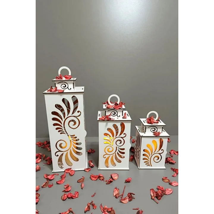 Ahşap Dekoratif Mumluk Beyaz 3