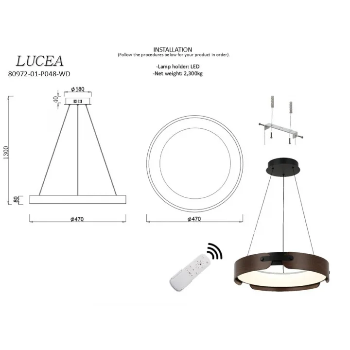 Aisa 48lik Ledli Siyah Avize 78W 3000-6000K