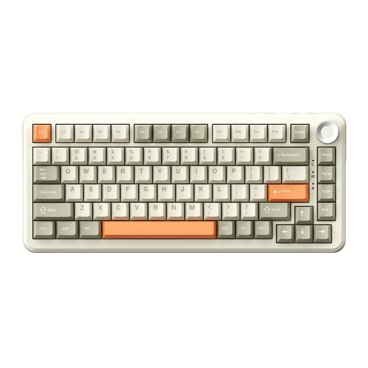 Ajazz Ak820 Max 8000mAh Batarya, Dinamik RGB, Hot-Swap 3 Modlu Mekanik Klavye Oyun Klavyesi, Bluetooth / 2.4g Kablosuz/Type-C Kablolu (AK820 Max - Cream Orange - Flying Fish Switch)