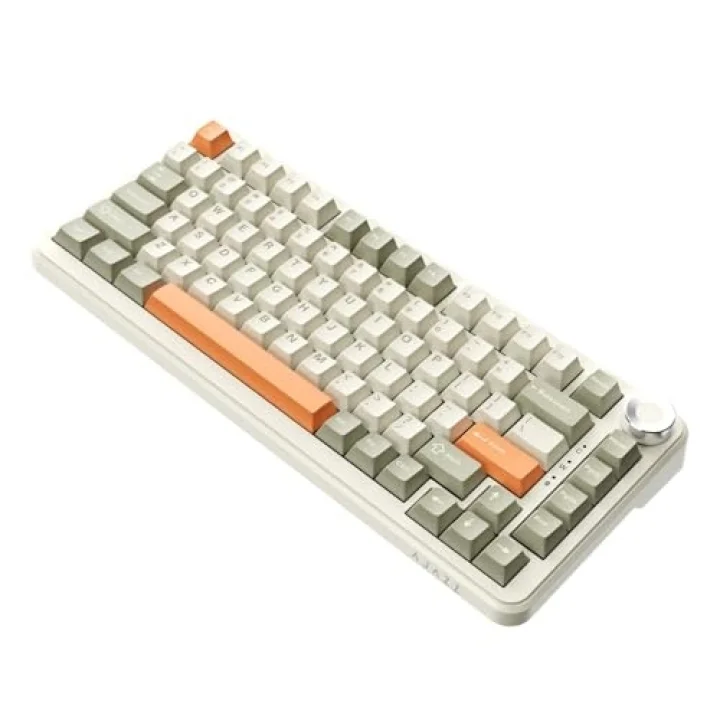 Ajazz Ak820 Max 8000mAh Batarya, Dinamik RGB, Hot-Swap 3 Modlu Mekanik Klavye Oyun Klavyesi, Bluetooth / 2.4g Kablosuz/Type-C Kablolu (AK820 Max - Cream Orange - Flying Fish Switch)