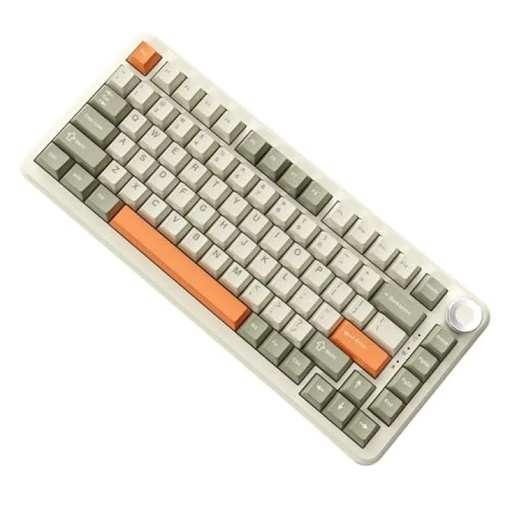 Ajazz Ak820 Max 8000mAh Batarya, Dinamik RGB, Hot-Swap 3 Modlu Mekanik Klavye Oyun Klavyesi, Bluetooth / 2.4g Kablosuz/Type-C Kablolu (AK820 Max - Cream Orange - Flying Fish Switch)