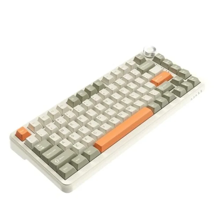 Ajazz Ak820 Max 8000mAh Batarya, Dinamik RGB, Hot-Swap 3 Modlu Mekanik Klavye Oyun Klavyesi, Bluetooth / 2.4g Kablosuz/Type-C Kablolu (AK820 Max - Cream Orange - Flying Fish Switch)