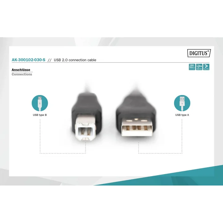 AK-300102-030-S 3 m USB 2.0 Yazıcı Kablosu