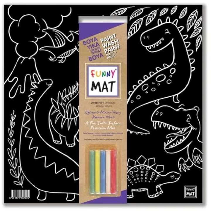 Akademi Çocuk Funny Mat Black (Tebeşirli) Dinazorlar