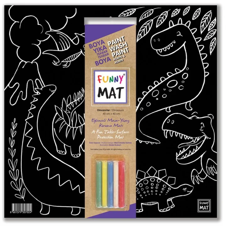 Akademi Çocuk Funny Mat Black (Tebeşirli) Dinazorlar