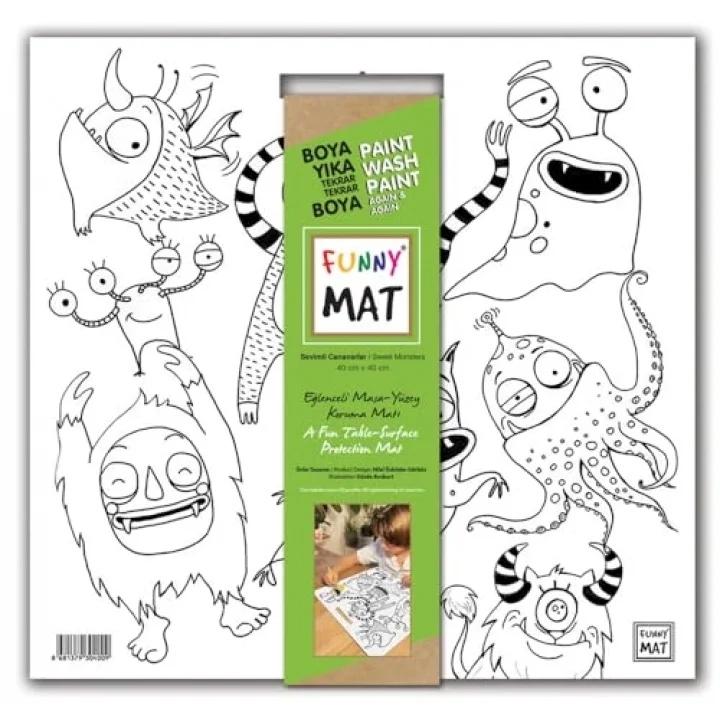 Akademi Çocuk Funny Mat White 40X40Cm - Sevimli Canavarlar