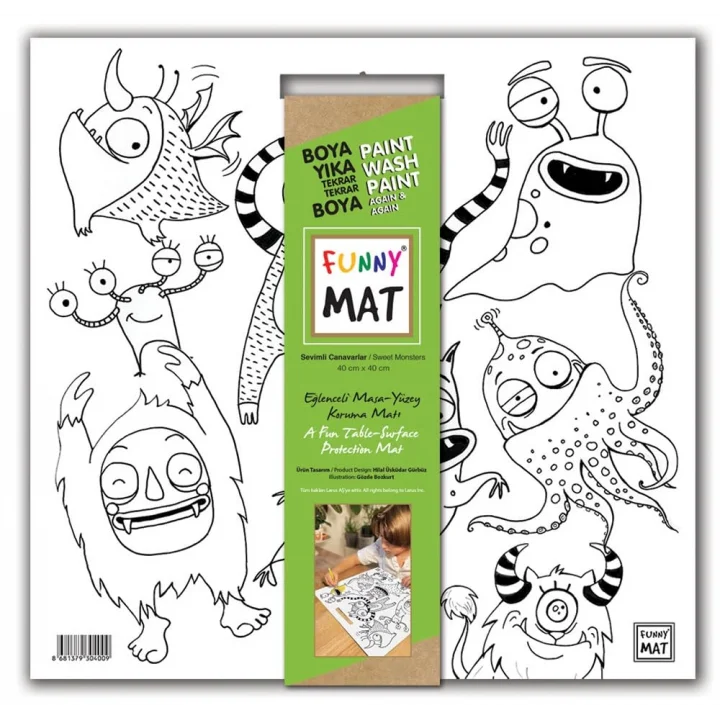 Akademi Çocuk Funny Mat White 40X40Cm - Sevimli Canavarlar