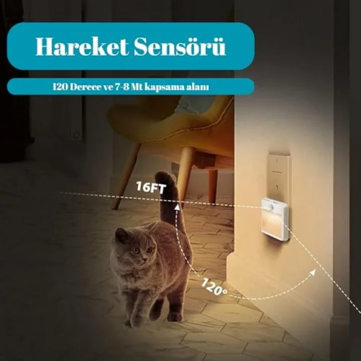 Akıllı Hareket Sensörlü LED Gece Lambası 2700K Fişe Takılan Hareket Sensörlü Güç Ayarlı Led Işık L001