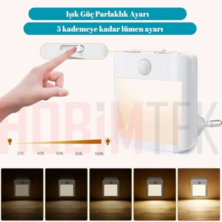 Akıllı Hareket Sensörlü LED Gece Lambası 2700K Fişe Takılan Hareket Sensörlü Güç Ayarlı Led Işık L001