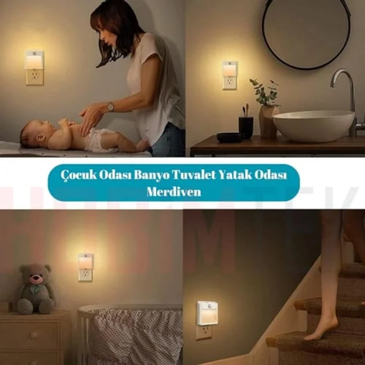 Akıllı Hareket Sensörlü LED Gece Lambası 2700K Fişe Takılan Hareket Sensörlü Güç Ayarlı Led Işık L001