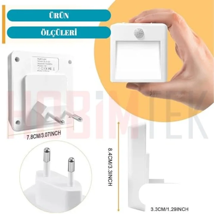 Akıllı Hareket Sensörlü LED Gece Lambası 2700K Fişe Takılan Hareket Sensörlü Güç Ayarlı Led Işık L001