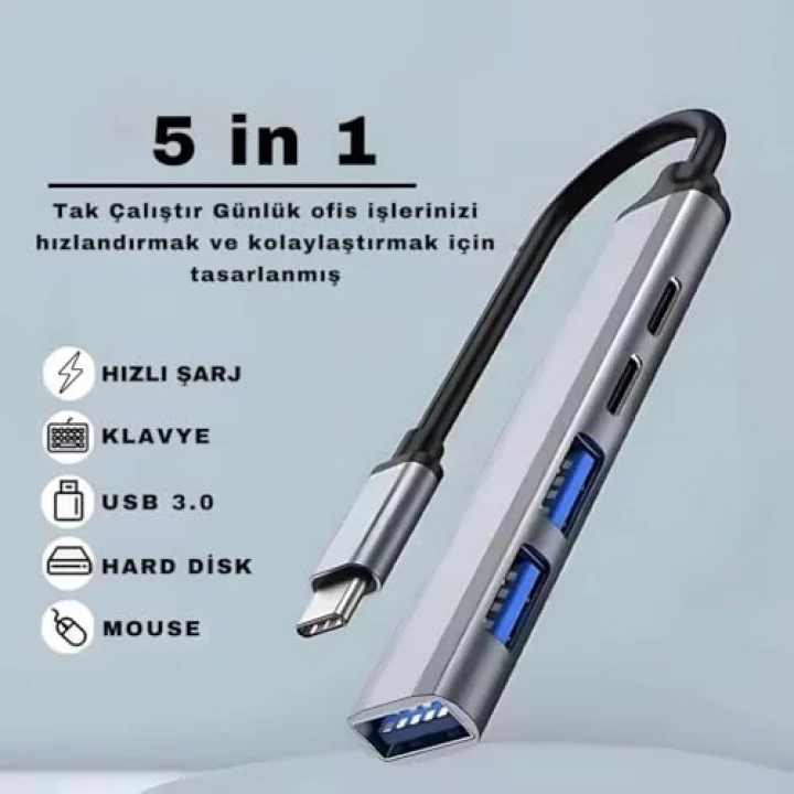 Akım Korumalı 5in1 Type-c to USB Çevirici Çoğaltıcı USB3.0 USB2.0 2xPD Hub Type-c Çoğaltıcı