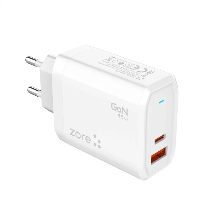 Always-02 GaN Tech Type-C PD4.0 USB-A QC3.0 Hızlı Şarj Özellikli Seyahat Şarj Başlığı 45W Beyaz