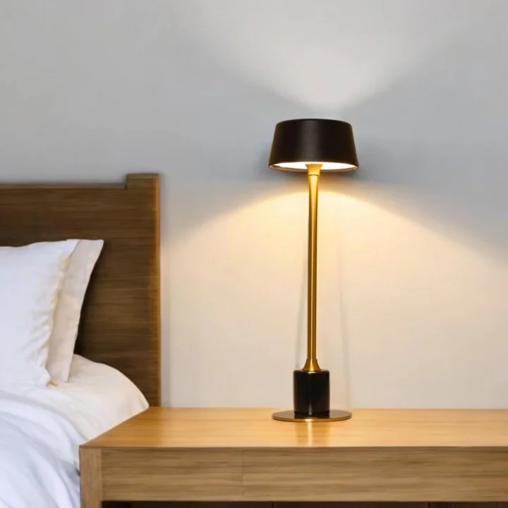 Amber LED MeraGold Masa Lambası, 3000K Günışığı, Şarj Edilebilir, Taşınabilir, 3 Kademe Dokunmatik Parlaklık Ayarı, Alüminyum Gövde, Mermer Görünüm, Restoran, Yemek Masası, Yatak Başı ve Çalışma Ma...