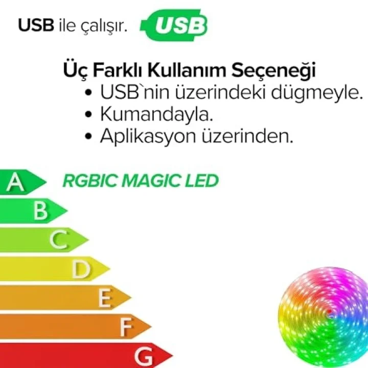 Amber LED Pixel Rgb Magic Peri ışık - 5v Usb Girişli, Bluetooth Uygulamalı, Uzaktan Kumandalı, Müziğe Duyarlı, Suya Dayanıklı, Parti, Yılbaşı, Doğum Günü, Eğlence için (10 Metre)