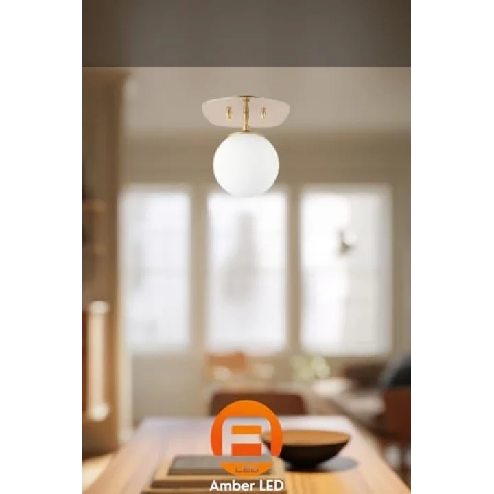 Amber LED Şık Camlı Tekli Sarkıt Avize Parlak Gold Mutfak ve Salon için E14, Altın-11671