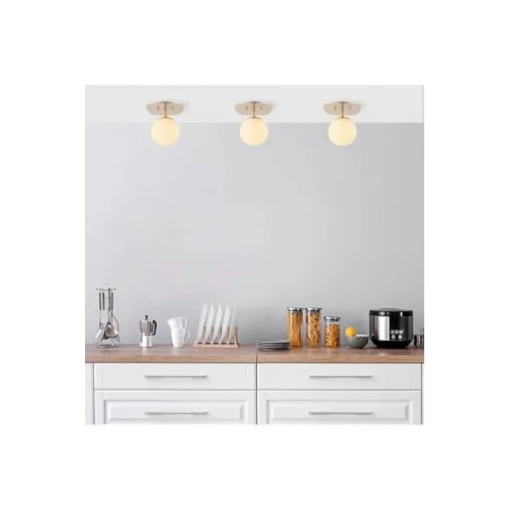 Amber LED Şık Camlı Tekli Sarkıt Avize Parlak Gold Mutfak ve Salon için E14, Altın-11671